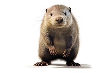 Fototapeta premium A curious mole with small paws and a round nose, standing still against a white background