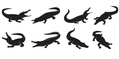 Dynamic Crocodile Silhouettes in Various Poses