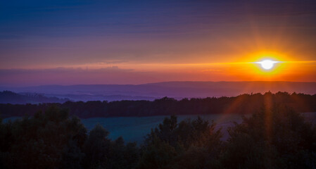 Evening summer view for Beskydy mountains in sunset color night