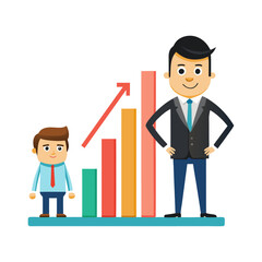 Professional Boss Presenting Bar Graph with Profits – Business Growth, Revenue Increase, Corporate Success, Finance Report, Vector Illustration
