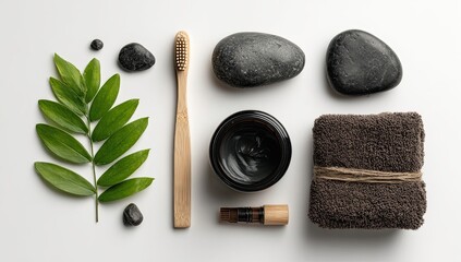 Fototapeta premium Flat lay of natural oral care items