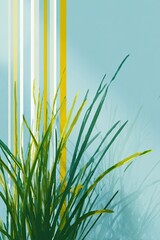 Close-up of vibrant green foliage next to bright vertical stripes