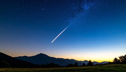 Single Meteor in Dark Twilight Sky