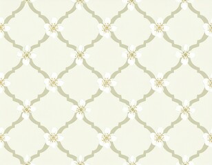 Fototapeta premium Cream Quatrefoil Pattern with White Flowers