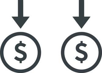 Falling dollar coins icon financial loss cost reduction