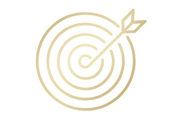 Golden arrow piercing target bullseye, representing business success, precision targeting, and strategic achievement on transparent background