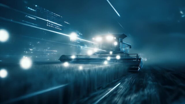 Autonomous Harvesting Machine Operating at Night in a Modern Field with Digital Data Overlay