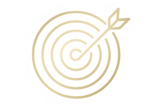 Golden arrow piercing target bullseye, representing business success, precision targeting, and strategic achievement on transparent background - Powered by Adobe