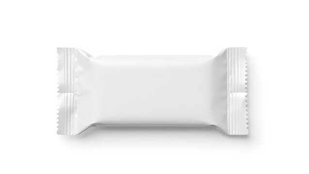 Ai generated image of blank white snack bar wrapper isolated on white background for mockup template
