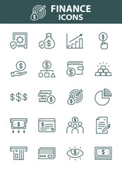 Set of finance icons, money, business