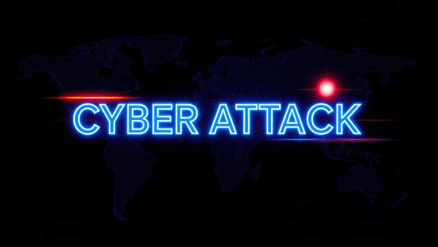 Neon cyber attack text with red glitch effect