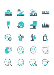 set of skin icons, epidermis, skincare, moisture