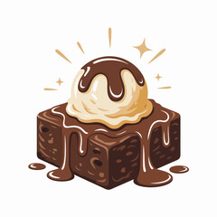 Delicious Chocolate Brownie with Vanilla Ice Cream and Chocolate Sauce A Sweet Treat Indulgence