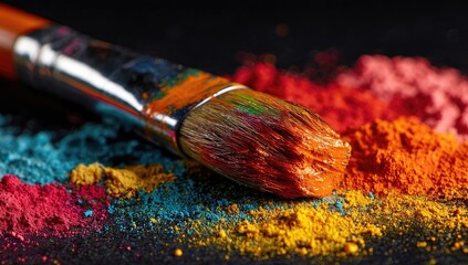Fototapeta premium Paintbrush dipped in vibrant pigments