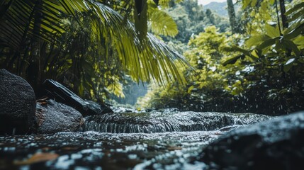 Fototapeta premium Stream of water flows through a lush jungle