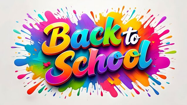 Colorful Back to School Text in Rainbow Colors with Splashes. - Powered by Adobe