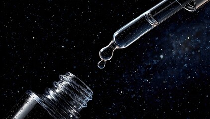 Serene serum drop against cosmic backdrop