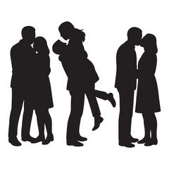 "Silhouettes of Romantic Couples &ndash; Love, Hug, and Kiss Vector silhouette set


