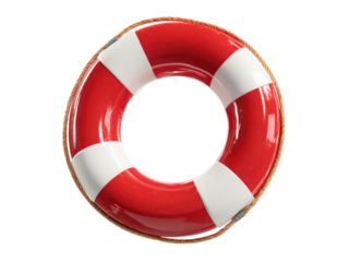Red white striped life preserver with rope detail lifebuoy ring, Isolated, Png Transparent Background
