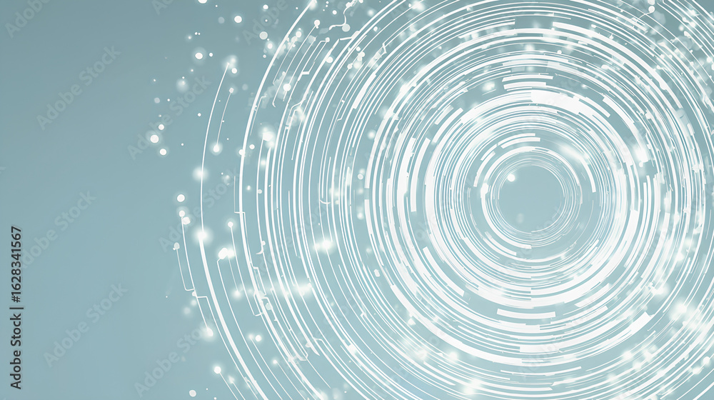 Wall mural concentric elegant circle design element. white technology background with circuit wires on light sk