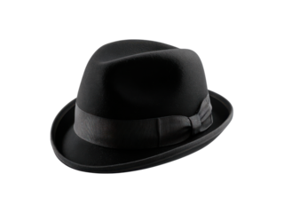 Black fedora hat with grey ribbon band image, Isolated, Png Transparent Background