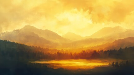 Obraz premium Painting of a mountain range with a lake in the foreground