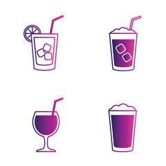 Purple gradient illustrated collection of cocktails and beverages isolated on white background