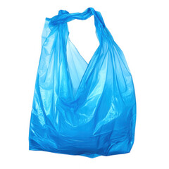 Bright blue plastic shopping bag with twisted handles isolated on transparent background