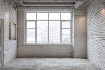 Fototapeta premium Empty loft room with large window