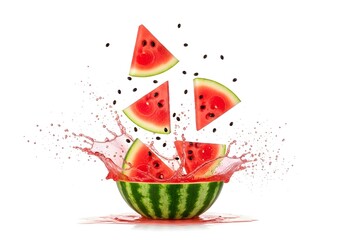 Refreshing watermelon slices exploding in a juicy splash