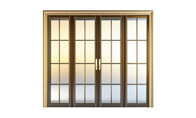 Sliding glass doors with multiple panes framed in metal, offering a modern and elegant design. isolated on white background and transparent background