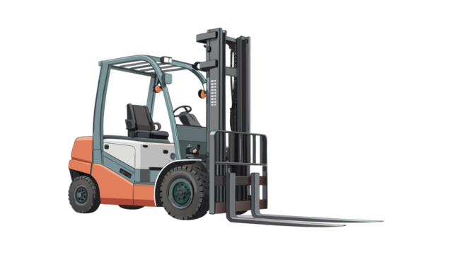 Forklift truck isolated on transparent background, a versatile vehicle for industrial and construction applications, perfect for cargo and warehouse operations