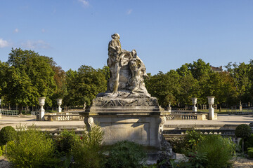 Obraz premium The Nymphaeum or Nymphée in the gardens of the Jardins de la Fontaine in the centre of the old Roman town of Nimes in the Gard region of France