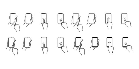 Smartphone and hand variation icon set