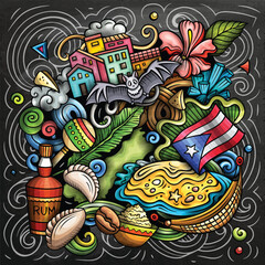 Obraz premium Puerto Rico cartoon vector doodle chalkboard illustration