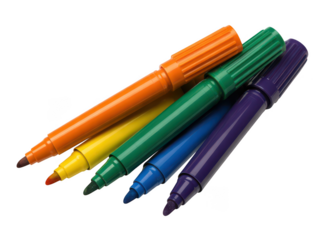 A colorful collection of felt tip markers isolated on transparent background