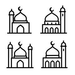 Islamic Mosque Line Icons Set – Minimalist Vector Collection for Ramadan, Eid, and Muslim Architecture.