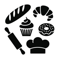 Collection of baking icons and pastries, cake,bread,bakery,chef 