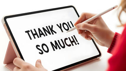 Express gratitude with a modern tablet design and stylus pen message thank you so much