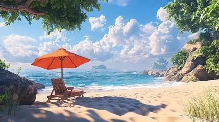 Tropical beach scene with sunshade © Eko