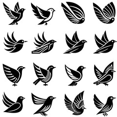 Fototapeta premium Set of Stylized Bird Silhouettes in Flight and Perched Poses