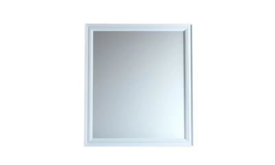 A rectangular mirror with a decorative white frame, reflecting light and surroundings. isolated on white background and transparent background