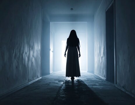 Silhouette of a figure walking down a hallway - Powered by Adobe