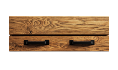 Wooden drawer with a textured surface and black handles. isolated on white background and transparent background
