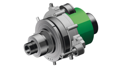 Electric motor with gearbox isolated on transparent background, a powerful and efficient drive system for various industrial and automation applications