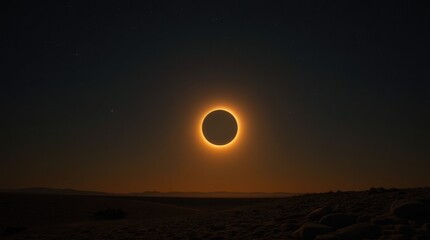Annular Solar Eclipse over a Desert Landscape at Night