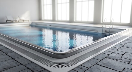 Fototapeta premium Modern Indoor Swimming Pool with Clean Minimalist Design and Natural Light