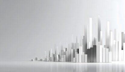 Dynamic abstract data visualization featuring black and white bar graphs and flowing lines against a blurred modern background