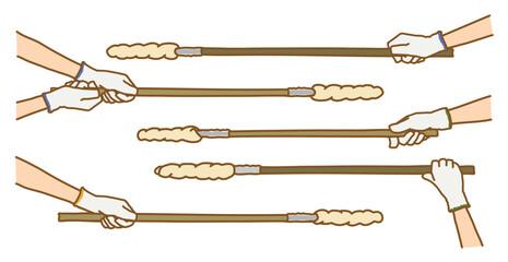 焼く前の棒パンを軍手をつけた手で持つイラストセット