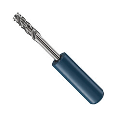 Obraz premium Close up of a carbide end mill cutter with a blue handle isolated on transparent background for metalworking and machining applications